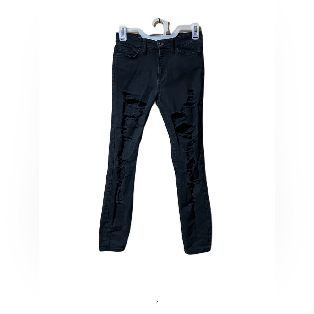 Vans Junior Size 1 Black High Rise Destroyed Skinny Jeans Ankle Zip